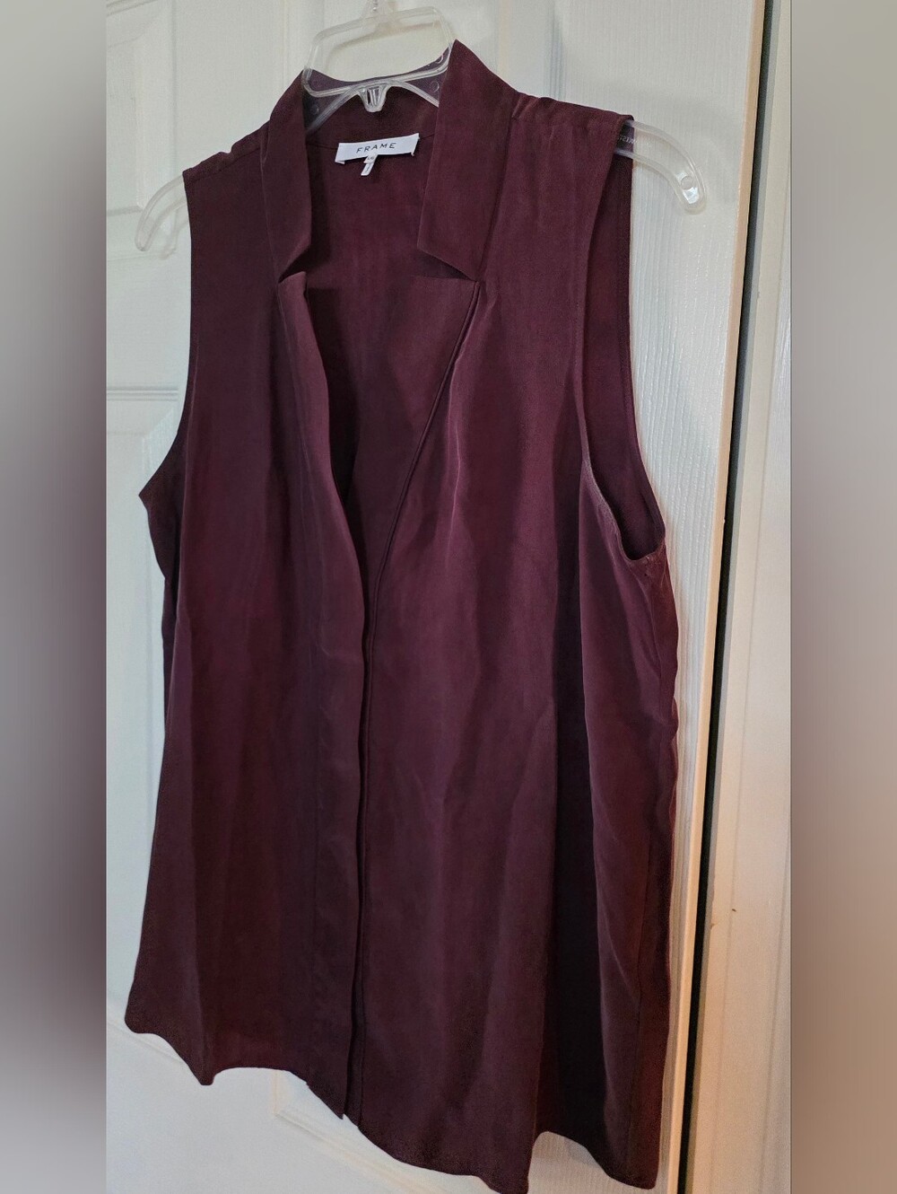 FRAME Sleeveless Notch Collar Burgundy Silk Sleeveless Blouse L